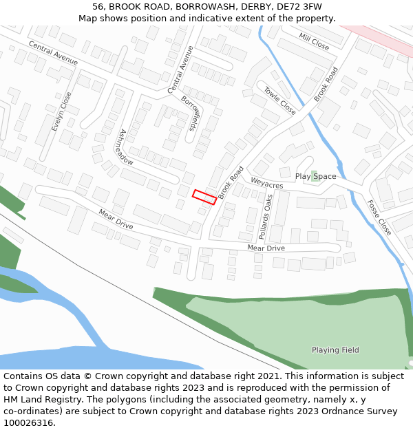 56, BROOK ROAD, BORROWASH, DERBY, DE72 3FW: Location map and indicative extent of plot