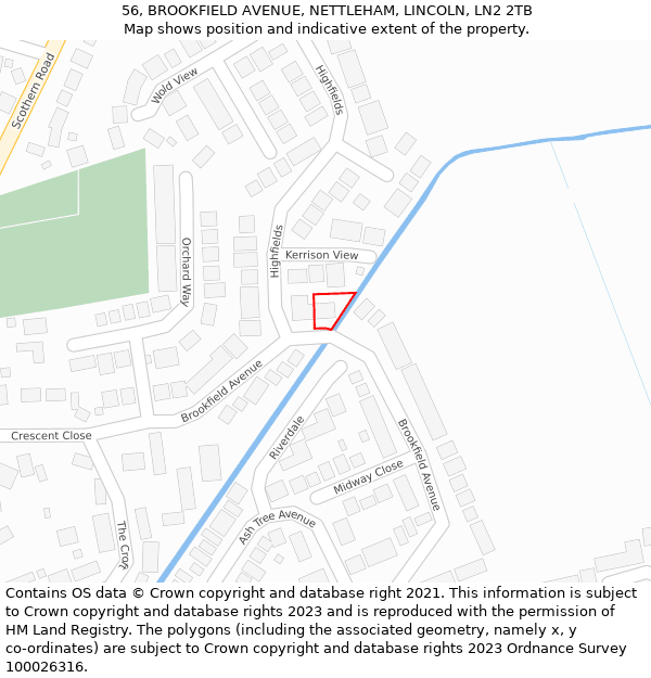 56, BROOKFIELD AVENUE, NETTLEHAM, LINCOLN, LN2 2TB: Location map and indicative extent of plot