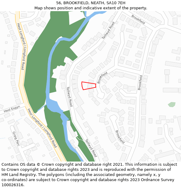 56, BROOKFIELD, NEATH, SA10 7EH: Location map and indicative extent of plot