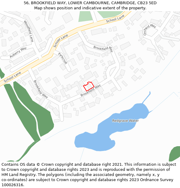 56, BROOKFIELD WAY, LOWER CAMBOURNE, CAMBRIDGE, CB23 5ED: Location map and indicative extent of plot