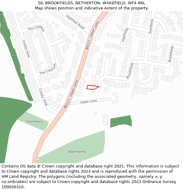 56, BROOKFIELDS, NETHERTON, WAKEFIELD, WF4 4NL: Location map and indicative extent of plot