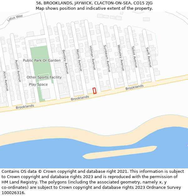 56, BROOKLANDS, JAYWICK, CLACTON-ON-SEA, CO15 2JG: Location map and indicative extent of plot