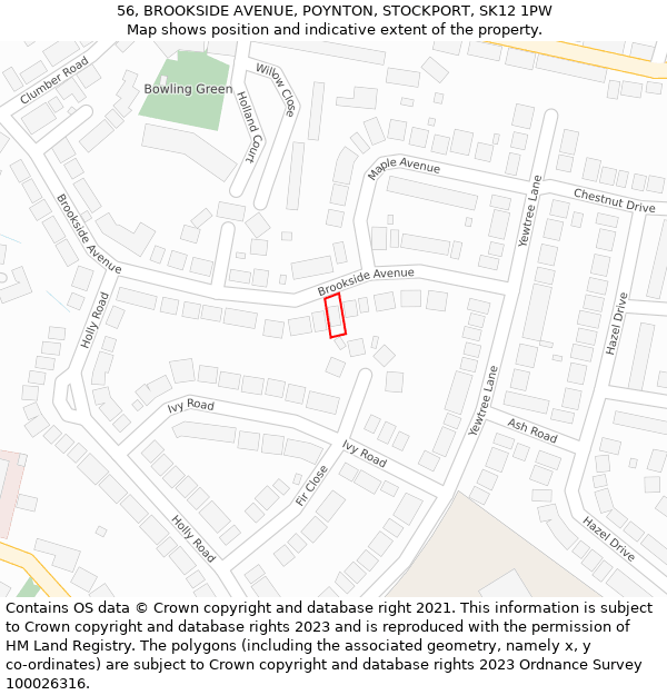 56, BROOKSIDE AVENUE, POYNTON, STOCKPORT, SK12 1PW: Location map and indicative extent of plot