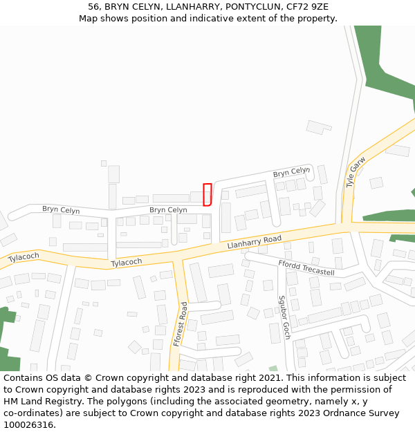 56, BRYN CELYN, LLANHARRY, PONTYCLUN, CF72 9ZE: Location map and indicative extent of plot
