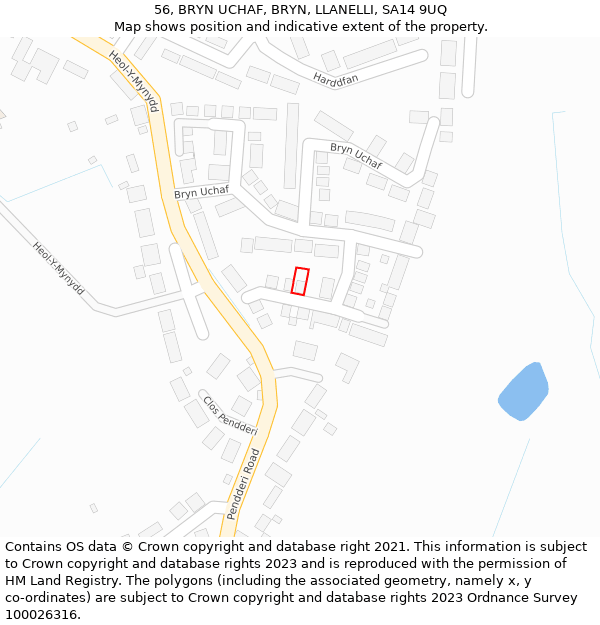 56, BRYN UCHAF, BRYN, LLANELLI, SA14 9UQ: Location map and indicative extent of plot