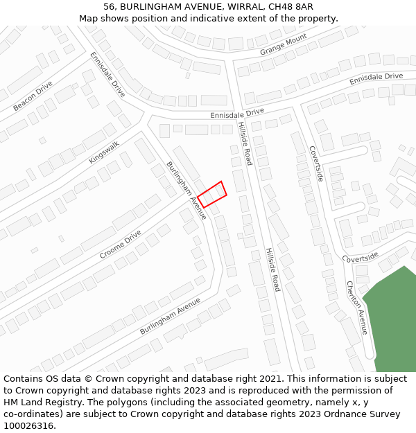 56, BURLINGHAM AVENUE, WIRRAL, CH48 8AR: Location map and indicative extent of plot