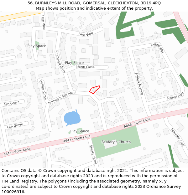 56, BURNLEYS MILL ROAD, GOMERSAL, CLECKHEATON, BD19 4PQ: Location map and indicative extent of plot