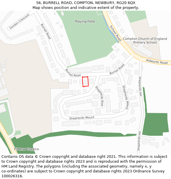 56, BURRELL ROAD, COMPTON, NEWBURY, RG20 6QX: Location map and indicative extent of plot