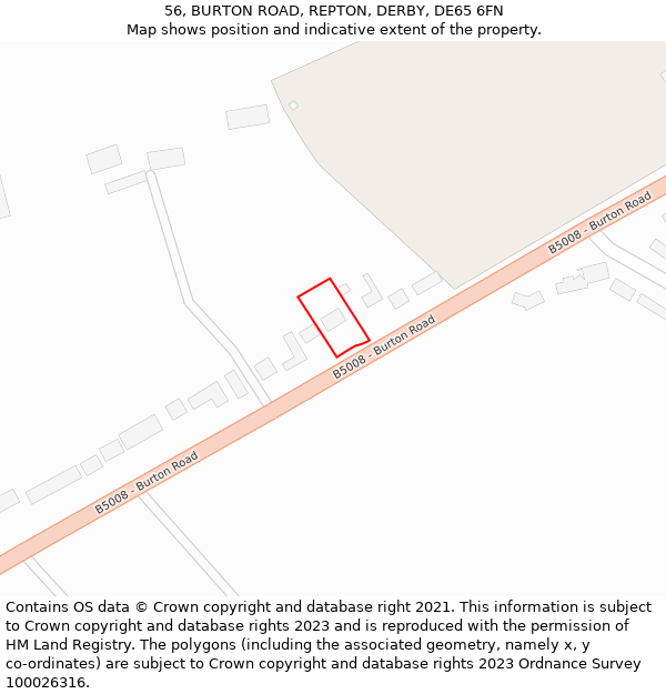 56, BURTON ROAD, REPTON, DERBY, DE65 6FN: Location map and indicative extent of plot