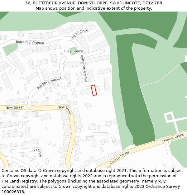 56, BUTTERCUP AVENUE, DONISTHORPE, SWADLINCOTE, DE12 7RR: Location map and indicative extent of plot