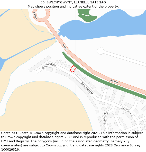 56, BWLCHYGWYNT, LLANELLI, SA15 2AQ: Location map and indicative extent of plot