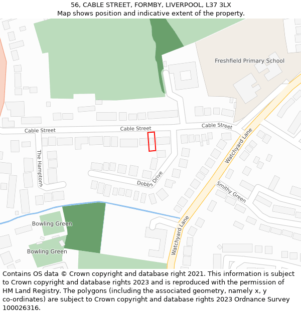 56, CABLE STREET, FORMBY, LIVERPOOL, L37 3LX: Location map and indicative extent of plot