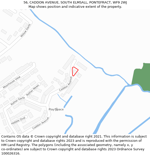 56, CADDON AVENUE, SOUTH ELMSALL, PONTEFRACT, WF9 2WJ: Location map and indicative extent of plot