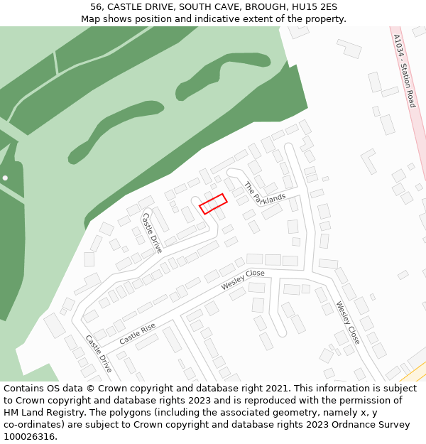 56, CASTLE DRIVE, SOUTH CAVE, BROUGH, HU15 2ES: Location map and indicative extent of plot
