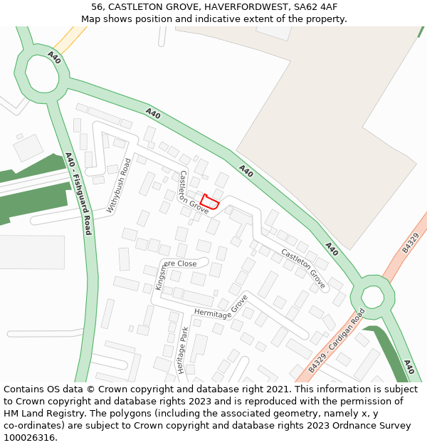 56, CASTLETON GROVE, HAVERFORDWEST, SA62 4AF: Location map and indicative extent of plot