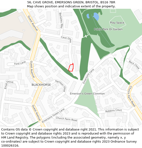 56, CAVE GROVE, EMERSONS GREEN, BRISTOL, BS16 7BR: Location map and indicative extent of plot