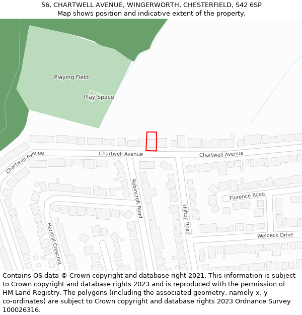 56, CHARTWELL AVENUE, WINGERWORTH, CHESTERFIELD, S42 6SP: Location map and indicative extent of plot