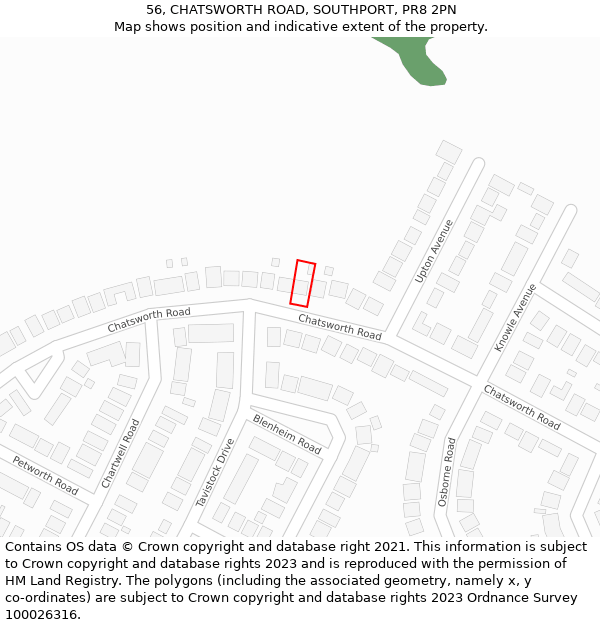 56, CHATSWORTH ROAD, SOUTHPORT, PR8 2PN: Location map and indicative extent of plot