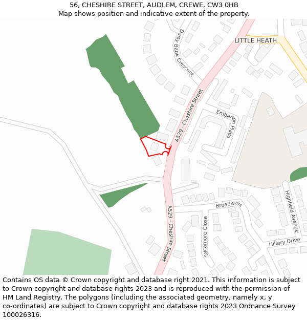 56, CHESHIRE STREET, AUDLEM, CREWE, CW3 0HB: Location map and indicative extent of plot