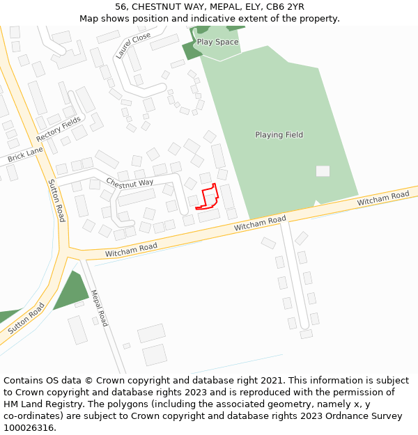 56, CHESTNUT WAY, MEPAL, ELY, CB6 2YR: Location map and indicative extent of plot