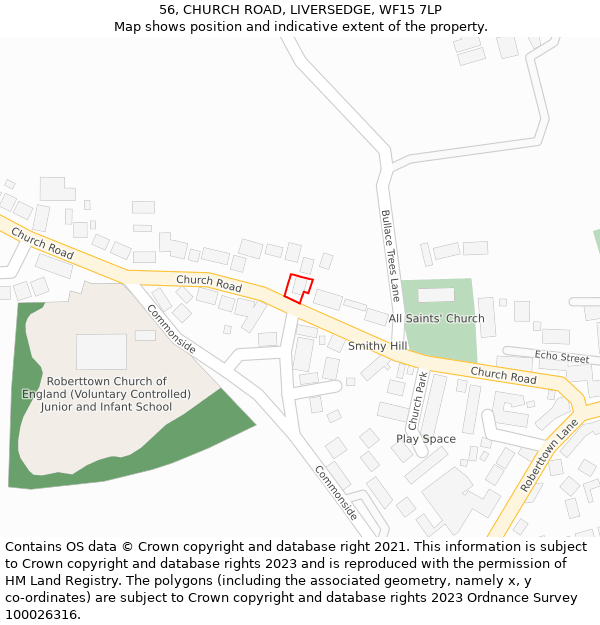 56, CHURCH ROAD, LIVERSEDGE, WF15 7LP: Location map and indicative extent of plot
