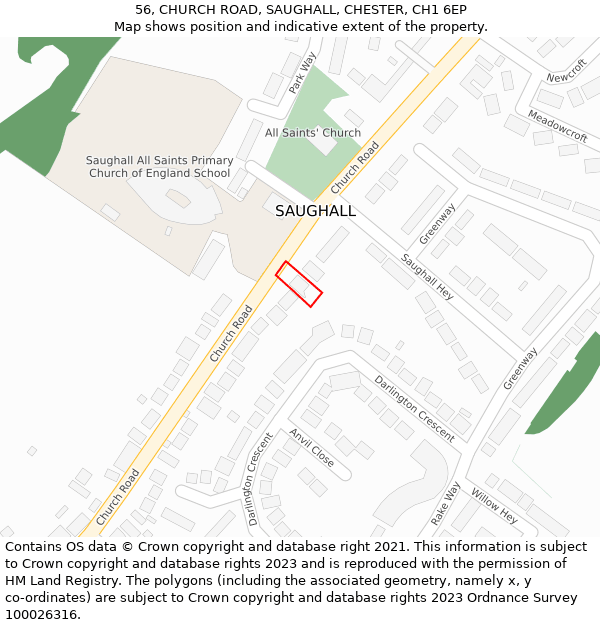 56, CHURCH ROAD, SAUGHALL, CHESTER, CH1 6EP: Location map and indicative extent of plot