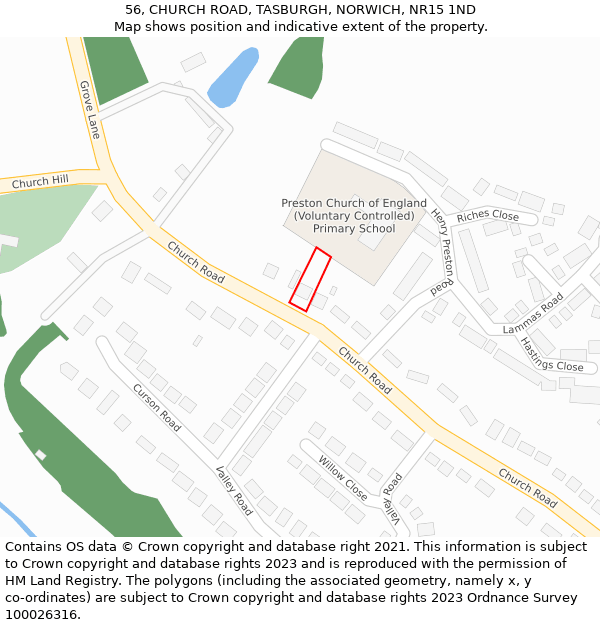 56, CHURCH ROAD, TASBURGH, NORWICH, NR15 1ND: Location map and indicative extent of plot