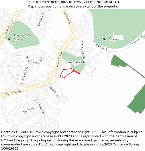56, CHURCH STREET, BROUGHTON, KETTERING, NN14 1LU: Location map and indicative extent of plot