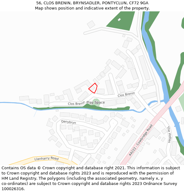 56, CLOS BRENIN, BRYNSADLER, PONTYCLUN, CF72 9GA: Location map and indicative extent of plot