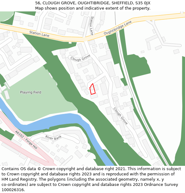 56, CLOUGH GROVE, OUGHTIBRIDGE, SHEFFIELD, S35 0JX: Location map and indicative extent of plot