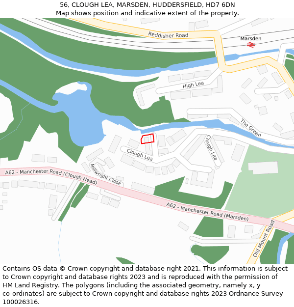 56, CLOUGH LEA, MARSDEN, HUDDERSFIELD, HD7 6DN: Location map and indicative extent of plot