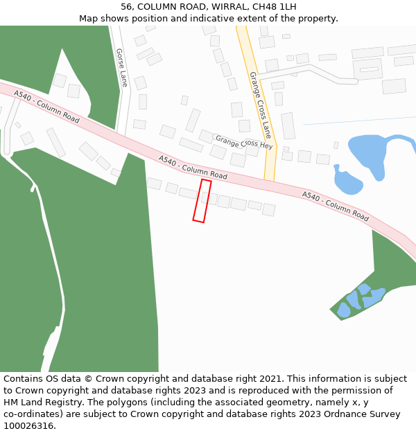 56, COLUMN ROAD, WIRRAL, CH48 1LH: Location map and indicative extent of plot