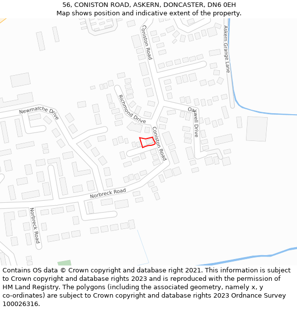 56, CONISTON ROAD, ASKERN, DONCASTER, DN6 0EH: Location map and indicative extent of plot