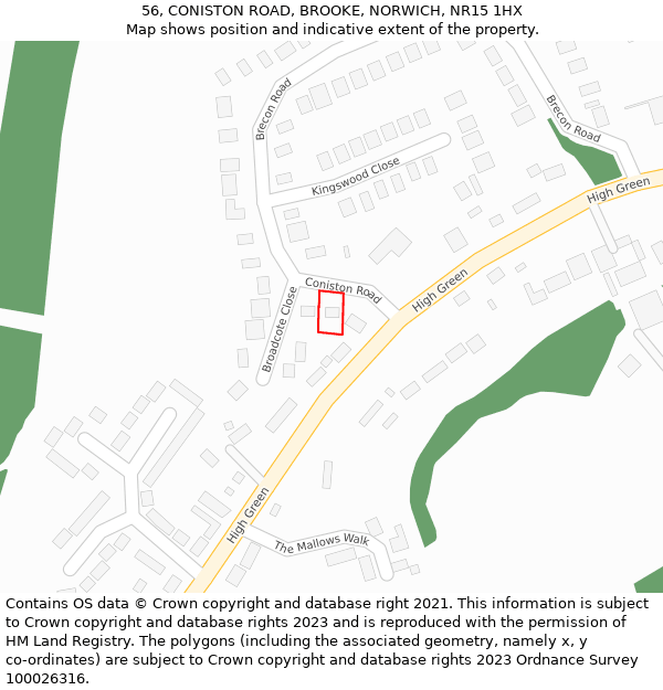 56, CONISTON ROAD, BROOKE, NORWICH, NR15 1HX: Location map and indicative extent of plot