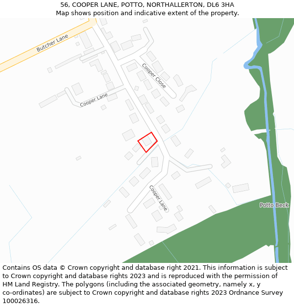 56, COOPER LANE, POTTO, NORTHALLERTON, DL6 3HA: Location map and indicative extent of plot