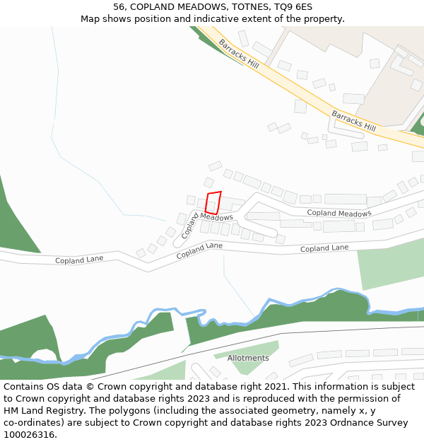 56, COPLAND MEADOWS, TOTNES, TQ9 6ES: Location map and indicative extent of plot