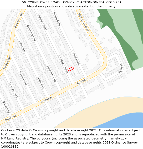 56, CORNFLOWER ROAD, JAYWICK, CLACTON-ON-SEA, CO15 2SA: Location map and indicative extent of plot