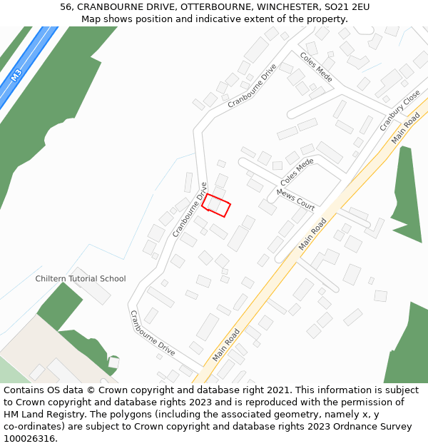 56, CRANBOURNE DRIVE, OTTERBOURNE, WINCHESTER, SO21 2EU: Location map and indicative extent of plot