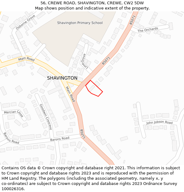 56, CREWE ROAD, SHAVINGTON, CREWE, CW2 5DW: Location map and indicative extent of plot