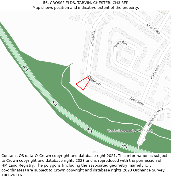 56, CROSSFIELDS, TARVIN, CHESTER, CH3 8EP: Location map and indicative extent of plot