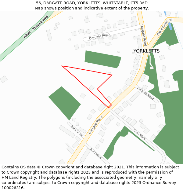 56, DARGATE ROAD, YORKLETTS, WHITSTABLE, CT5 3AD: Location map and indicative extent of plot