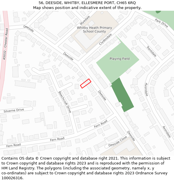 56, DEESIDE, WHITBY, ELLESMERE PORT, CH65 6RQ: Location map and indicative extent of plot