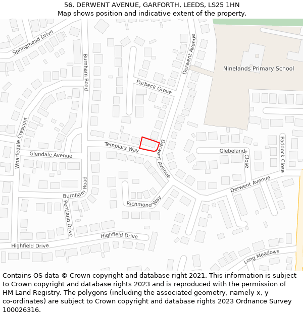 56, DERWENT AVENUE, GARFORTH, LEEDS, LS25 1HN: Location map and indicative extent of plot