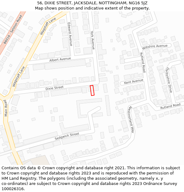 56, DIXIE STREET, JACKSDALE, NOTTINGHAM, NG16 5JZ: Location map and indicative extent of plot