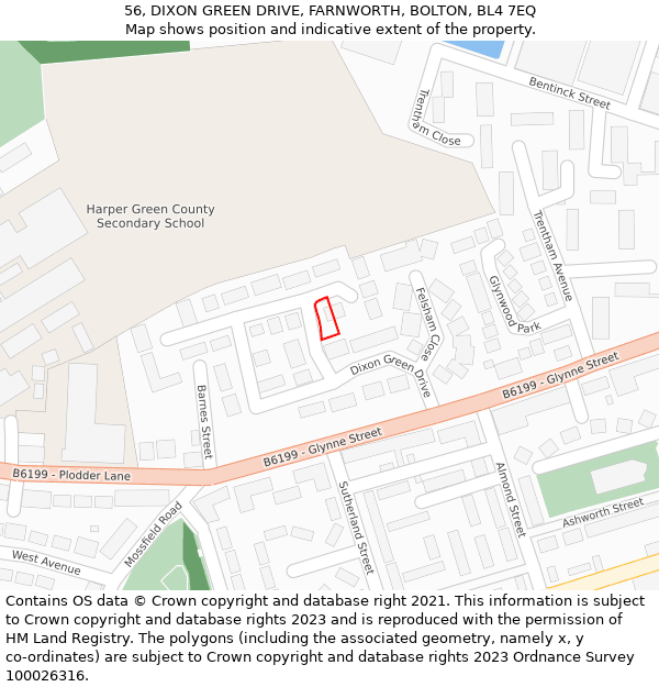 56, DIXON GREEN DRIVE, FARNWORTH, BOLTON, BL4 7EQ: Location map and indicative extent of plot