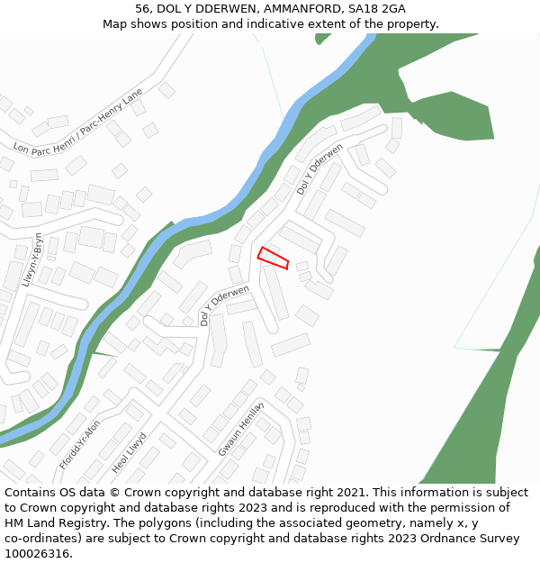 56, DOL Y DDERWEN, AMMANFORD, SA18 2GA: Location map and indicative extent of plot