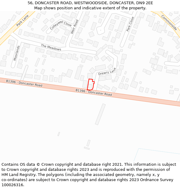 56, DONCASTER ROAD, WESTWOODSIDE, DONCASTER, DN9 2EE: Location map and indicative extent of plot