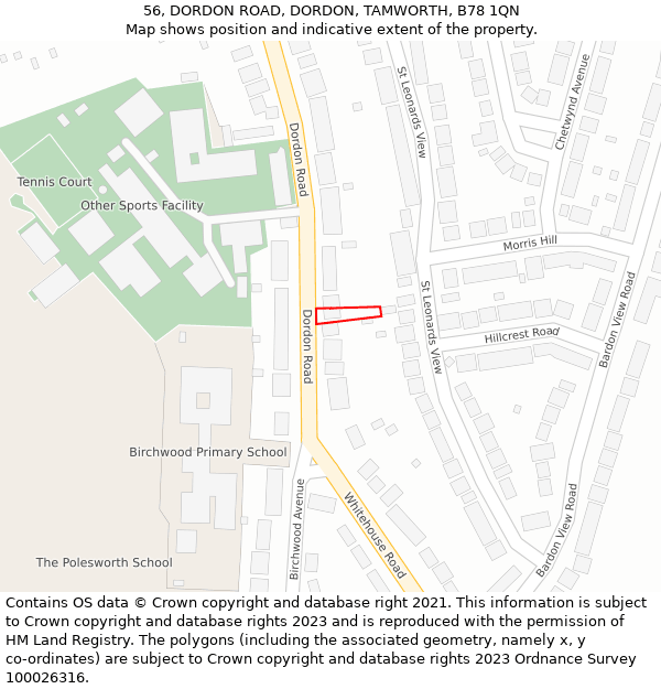 56, DORDON ROAD, DORDON, TAMWORTH, B78 1QN: Location map and indicative extent of plot