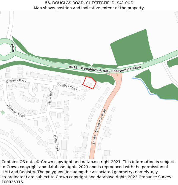 56, DOUGLAS ROAD, CHESTERFIELD, S41 0UD: Location map and indicative extent of plot