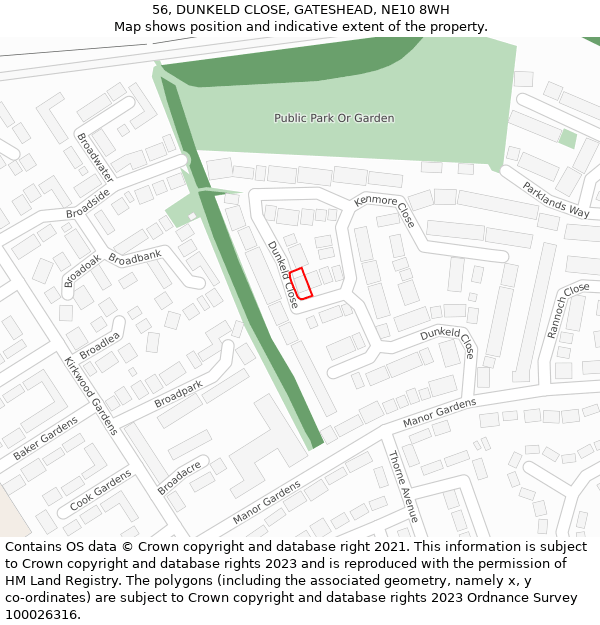 56, DUNKELD CLOSE, GATESHEAD, NE10 8WH: Location map and indicative extent of plot